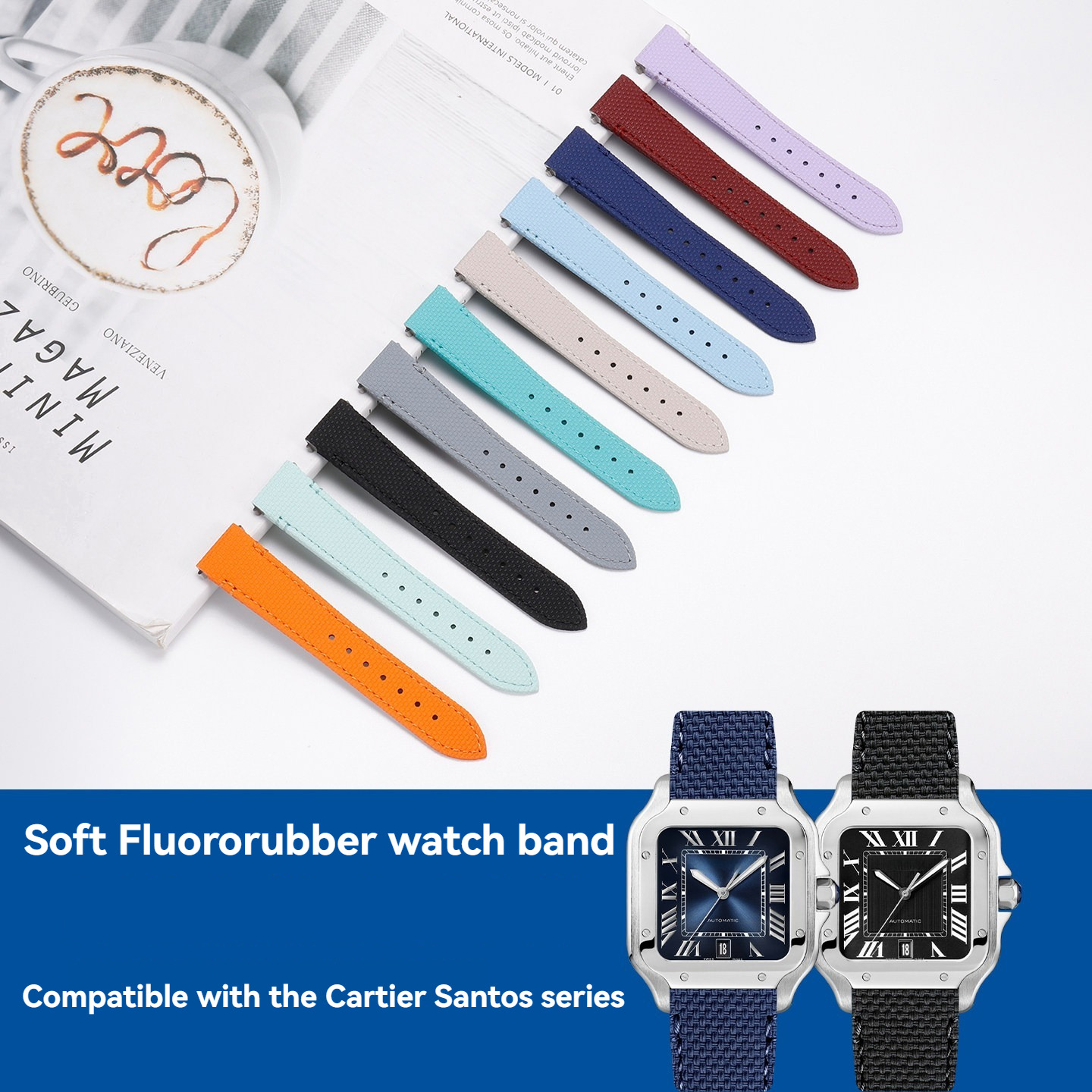 Cartier Watch Santos - Bracelet de montre en caoutchouc fluoré